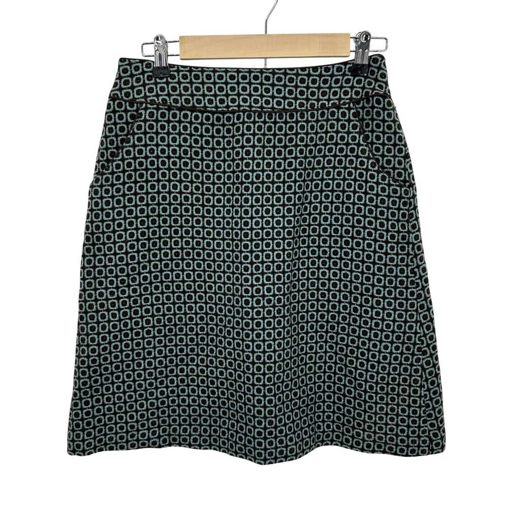 Worthington Womens Geometric Square Print A-Line Skirt Brown Blue Size 4